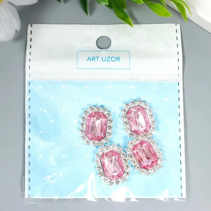 Декор для творчества металл Декор для творчества металл "Медальон восьмиугольный" нежно-розовый кристалл стразы 2х1,5см