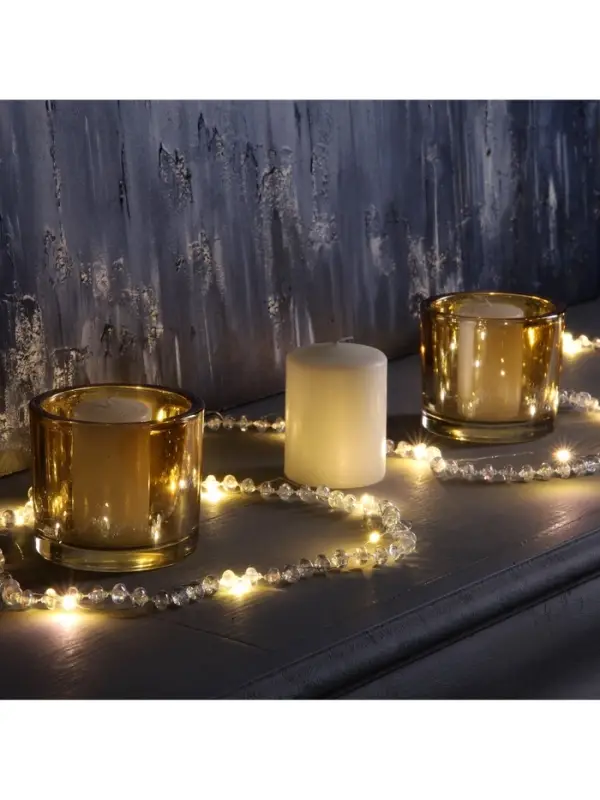 Гирлянда &laquo;Нить&raquo; 2 м, роса с насадками &laquo;Бусы&raquo;, IP20, серебристая нить, 20 LED, от батареек АА&times;2, 2 режима, свечение тёплое белое