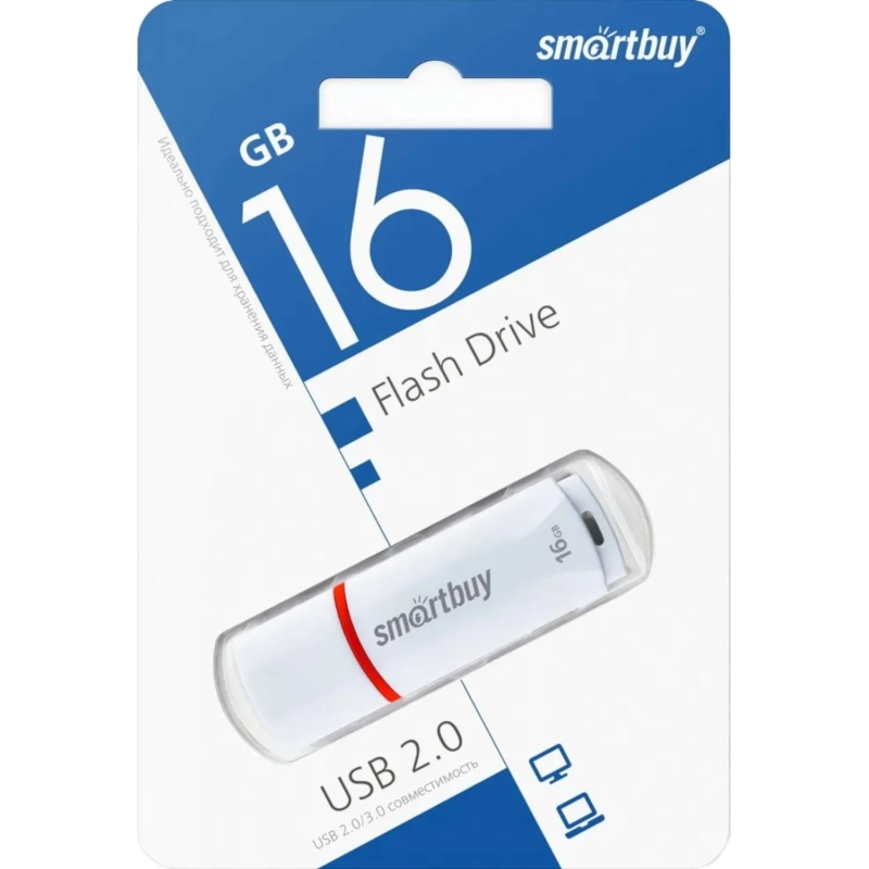 Флеш-память Smartbuy Crown, 16Gb, USB 2.0, бел, SB16GBCRW-W