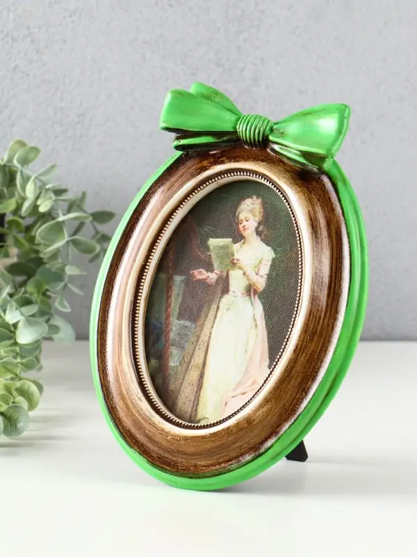 Фоторамка полистоун 14х18,5 см "Зелёный бант" под дерево 22,5х17х3 см