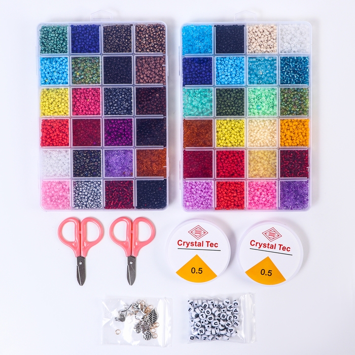 Набор для создания украшений, 48 цветов, леска, фурнитура, шармы Набор для создания украшений, 48 цветов, леска, фурнитура, шармы