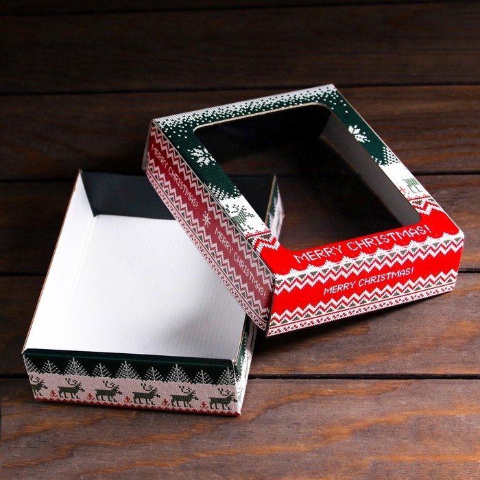 Новый год. Коробка подарочная, крышка-дно, с окном Новый год. Коробка подарочная, крышка-дно, с окном "Скандинавия", 18 х 15 х 5 см.