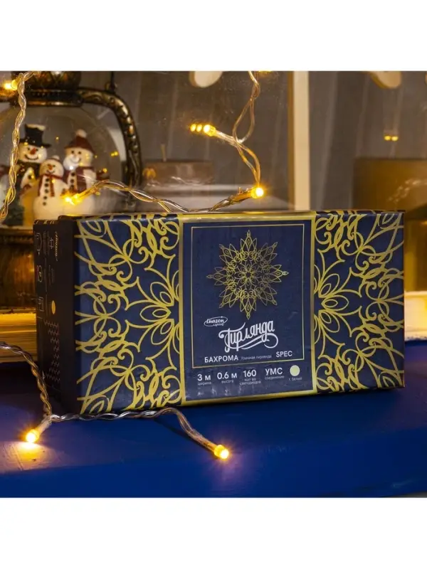 Гирлянда &laquo;Бахрома&raquo; 3&times;0.6 м, IP44, УМС, прозрачная нить, 160 SMD-LED, свечение тёплое белое, 220 В