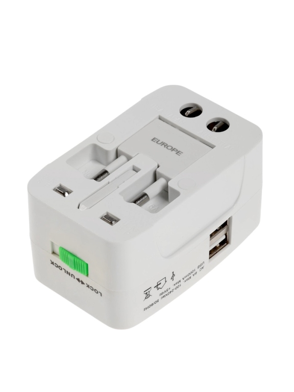 Адаптер универсальный, 3 А, 5 в 1, 1 USB-A, 220 В, белый Адаптер универсальный, 3 А, 5 в 1, 1 USB-A, 220 В, белый