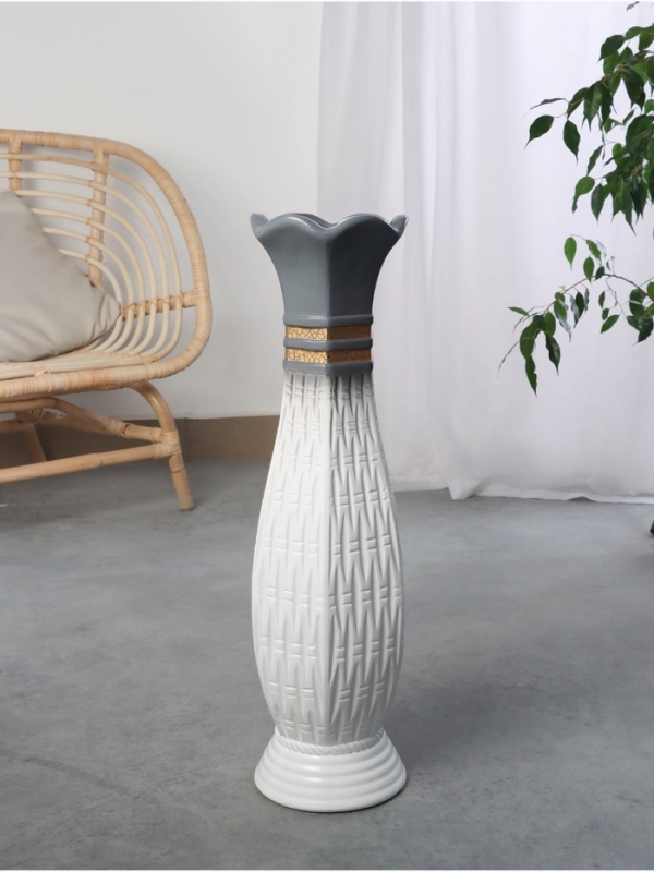 Ваза керамика напольная Ваза керамика напольная "Иниго" геометрия, 59х16 см, бело-серый