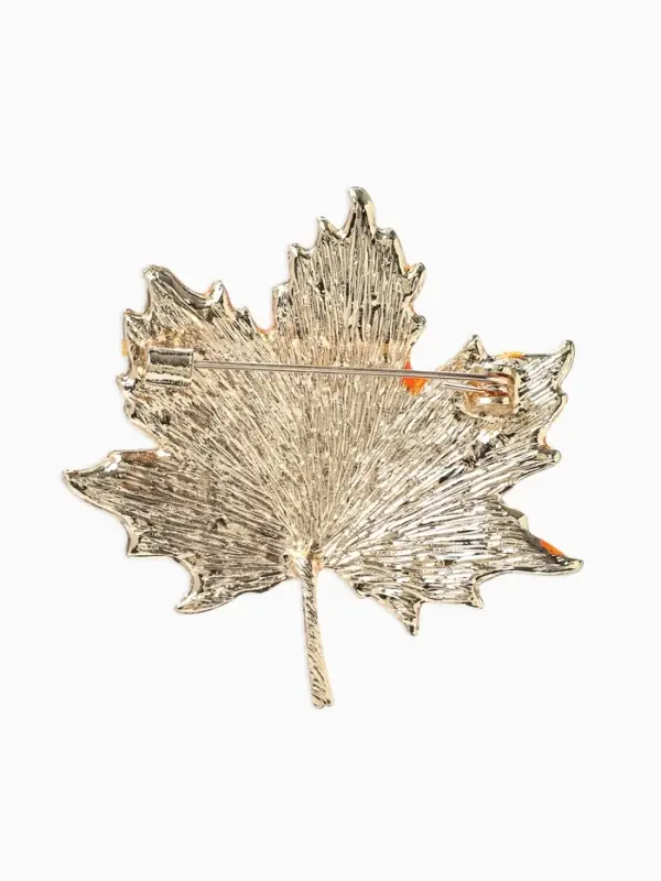 Брошь &laquo;Лист&raquo; кленовый осенний, цвет оранжевый в золоте