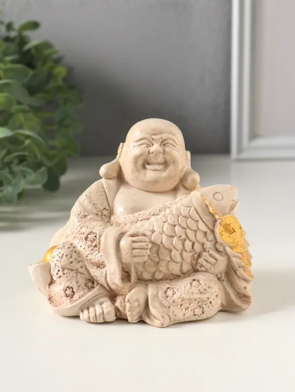 Фигурка гипс &laquo;Хотей с рыбой&raquo;, 10&times;9&times;7 см, слоновая кость