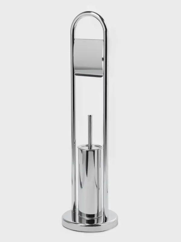 Ёршик для унитаза с подставкой напольный, 22&times;22&times;82 см, с держателем для туалетной бумаги, хром