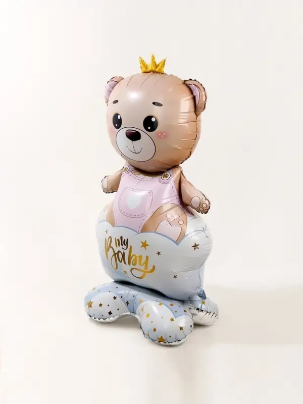 Воздушный шар фольгированный 62" &laquo;Мишка в короне &mdash; девочка&raquo;, фигура, на подставке