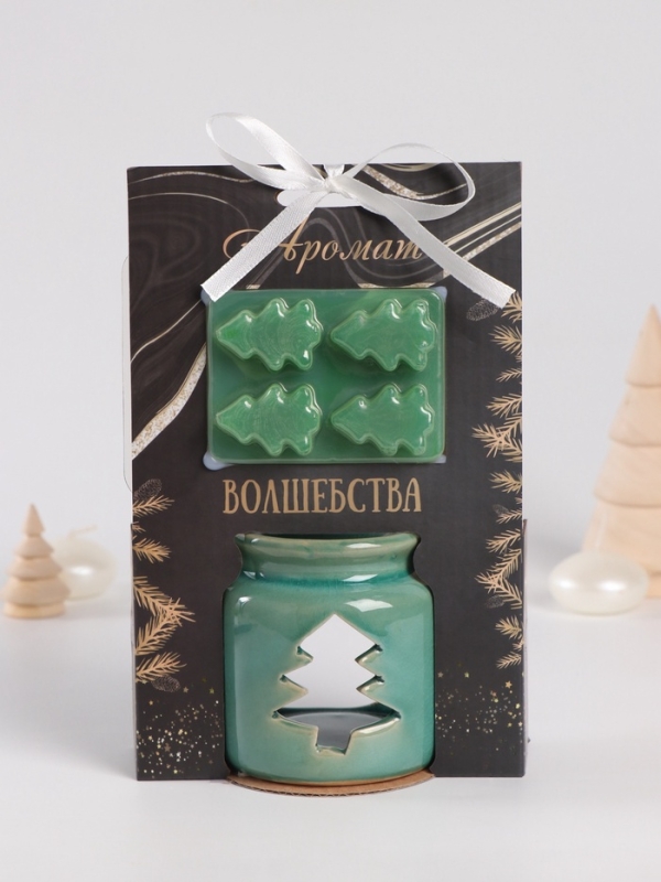 Набор: аромалампа для эфирных масел, мелтсы из воска ароматические «Ёлочка», зелёная, 7.5×7.5×8 см Набор: аромалампа для эфирных масел, мелтсы из воска ароматические «Ёлочка», зелёная, 7.5×7.5×8 см