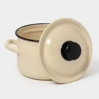 Кастрюля эмалированная, 2 л, d=17 см, с крышкой, без декора, цвет слоновой кости