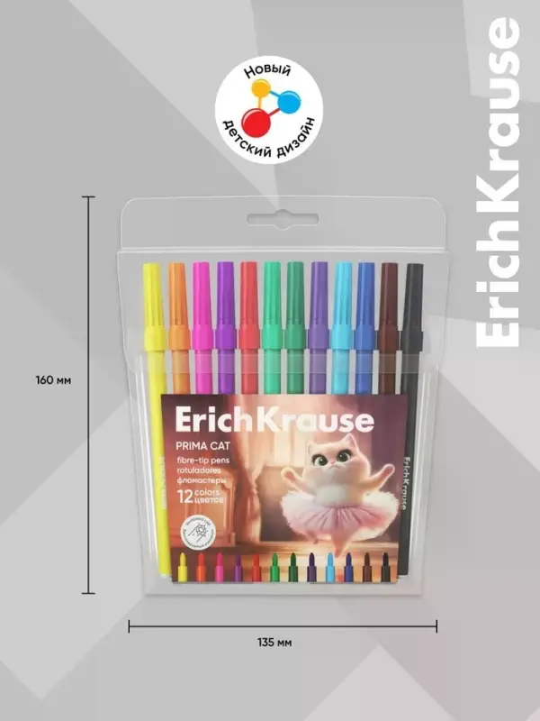 Фломастеры 12 цветов ErichKrause Prima Cat, европодвес