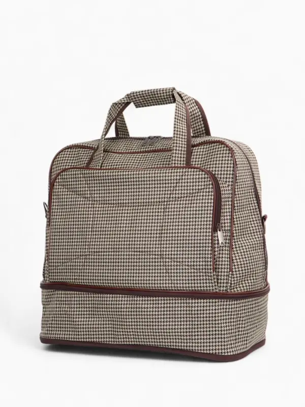 Сумка дорожная на молнии, наружный карман, длинный ремень, бежевая/коричневая