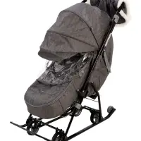 Санки - коляска Nika Kids &laquo;Наши детки 6&raquo;, чехол для ног, муфта, сумка, принт с ламой, серый
