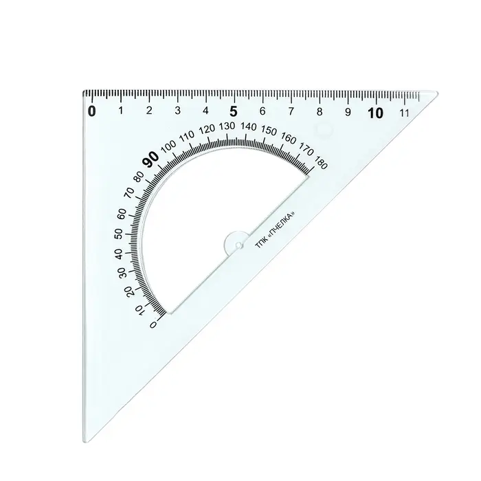 Треугольник Calligrata,12 см, 45&deg;, с транспортиром, пластик, прозрачный МИКС