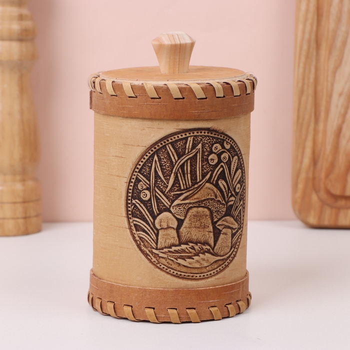 Туес &laquo;Грибочки&raquo;, 8&times;8&times;14 см, береста