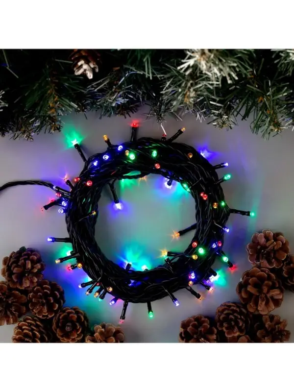 Гирлянда &laquo;Нить&raquo; 10 м, IP44, тёмная нить, 100 LED, свечение мульти, 8 режимов, 220 В