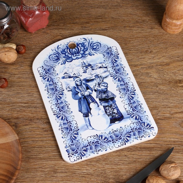 Доска разделочная сувенирная  Доска разделочная сувенирная "Гжель", 19,5×27,5 см