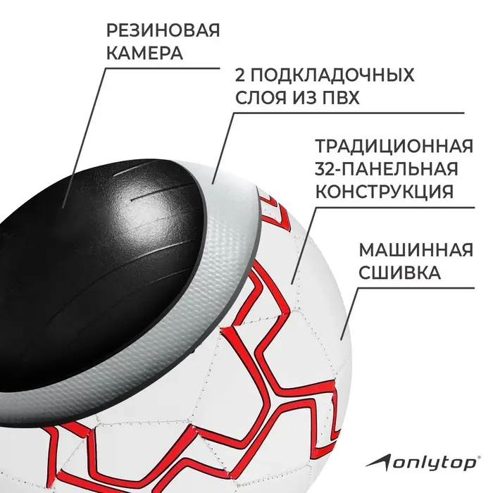 Мяч футбольный ONLYTOP, р. 5 (PVС, резиновая камера, машинная сшивка), цвет белый/красный Мяч футбольный ONLYTOP, р. 5 (PVС, резиновая камера, машинная сшивка), цвет белый/красный