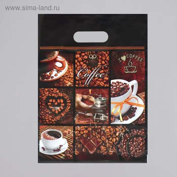 Пакет "Кофе", полиэтиленовый с вырубной ручкой, 60 мкм 31х40 см