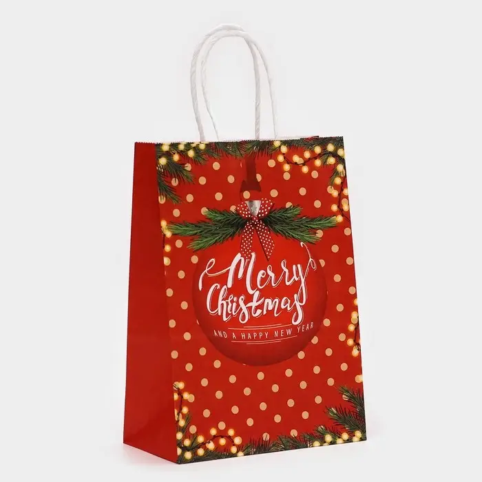 Пакет бумажный подарочный новогодний крафт «Красный Новогодний шар» 15×21×8 см Пакет бумажный подарочный новогодний крафт «Красный Новогодний шар» 15×21×8 см