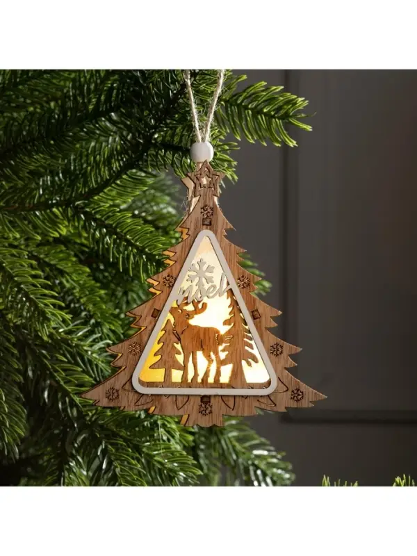 Ёлочная игрушка &laquo;Ёлочка с оленем&raquo;, 11&times;11&times;2 см, от батареек, свечение тёплое белое