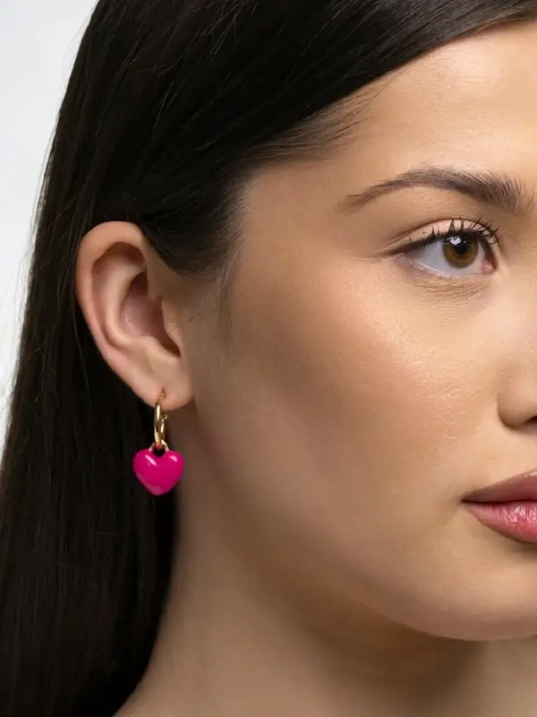 Серьги со съёмными подвесками &laquo;Сердца&raquo;, ярко-розовые в золоте