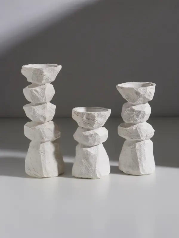 Подсвечник полистоун "Стоунхендж" d=3 и 5,5 см набор 3 шт 6,5х7х12 6,5х7х16 6,5х7х20 см