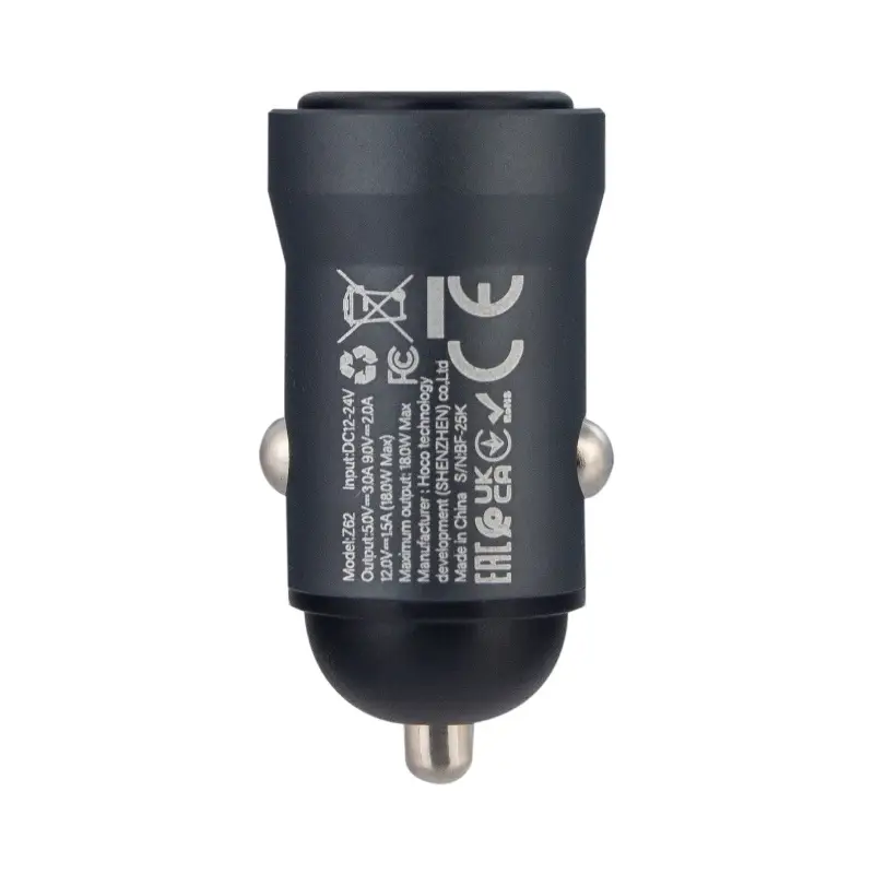 Автомобильное зарядное устройство с кабелем USB на Type-C USB QC3.0 Z62 Hoco серый