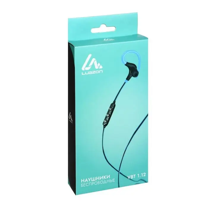 Наушники спортивные беспроводные, Luazon VBT 1.12, вакуумные, Bluetooth 4.1, с микрофоном, 80 мАч, чёрно-синие