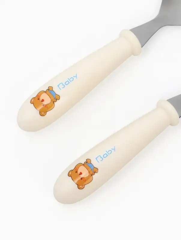 Набор детских столовых приборов в футляре: вилка, ложка Крошка Я бежевый Набор детских столовых приборов в футляре: вилка, ложка Крошка Я бежевый