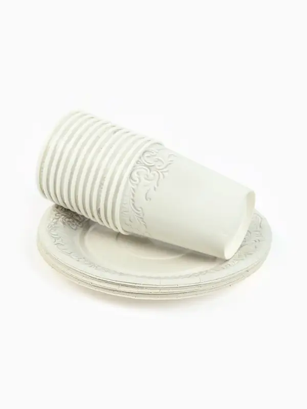 МП Набор бумажной посуды МП Набор бумажной посуды "Керамика белый, узоры", 12 персон