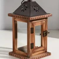 Деревянный подсвечник - фонарь на 1 свечу &laquo;Цветок&raquo;, состаренный 25&times;12.5&times;12.5 см