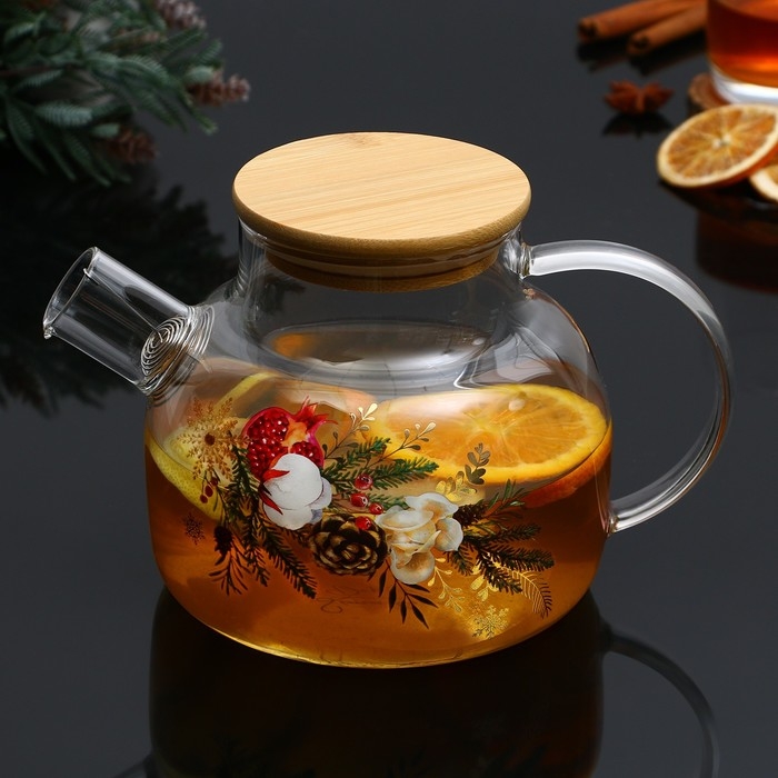 Чайник заварочный стеклянный с бамбуковой крышкой Дорого внимание «Зимние истории», 1 л Чайник заварочный стеклянный с бамбуковой крышкой Дорого внимание «Зимние истории», 1 л