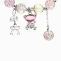 Браслет с подвесками &laquo;Сахарный. Мишка&raquo;, шар №10/8, d=6 см, розовый, жёлтый в серебре