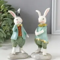Сувенир полистоун "Парочка зайчат в костюмах с жабо/бабочкой" набор 2 шт 5,5х4х12,5 см