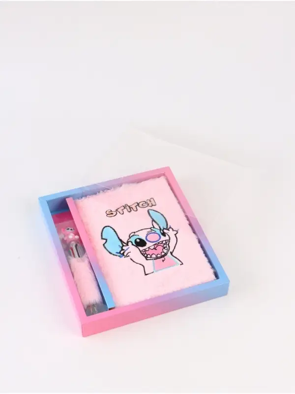 Пушистый блокнот и ручка многоцветная Стич, розовый Пушистый блокнот и ручка многоцветная Стич, розовый