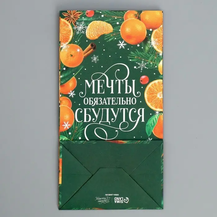 Пакет без ручек «Мечты обязательно сбудутся», мандарины, 10 х 19.5 х 7 см, Новый год Пакет без ручек «Мечты обязательно сбудутся», мандарины, 10 х 19.5 х 7 см, Новый год
