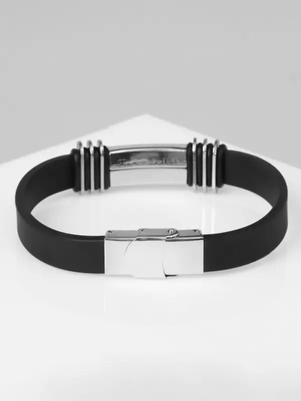 Браслет унисекс &laquo;Стиль&raquo; прямоугольник с тройными вставками, цвет чёрный с серебром, 23 см