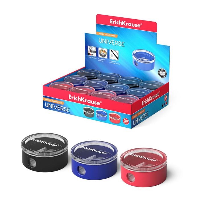 Точилка 1 отверстие ErichKrause Universe, с контейнером, отверстие диаметром 8 мм, микс Точилка 1 отверстие ErichKrause Universe, с контейнером, отверстие диаметром 8 мм, микс