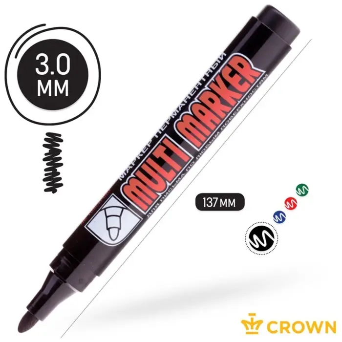 Маркер перманентный Crown. Multi Marker CPM-800, чёрный, узел 3.0 мм