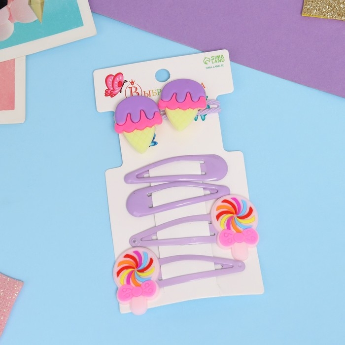 Набор для волос Набор для волос "Ширли" (2 резинки 5 см, 4 невидимки 5,5 см) рожок, сиреневый