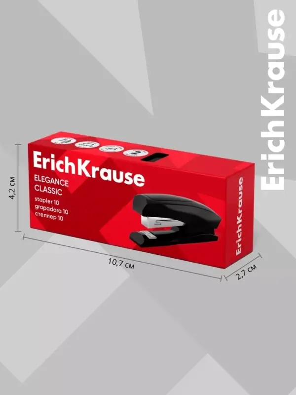 Степлер ErichKrause Elegance Half-strip №24/6 и 26/6, до 30 листов, вмещает до 100 скоб, глубина закладки бумаги до 55 мм, чёрный