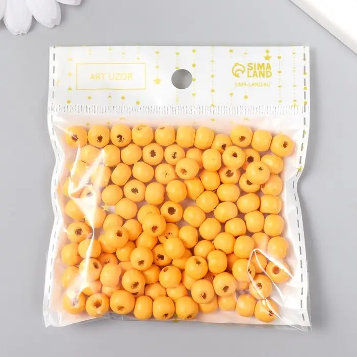 Бусины для творчества дерево "Оранжево-жёлтый" d-0,8 см, набор 20 гр