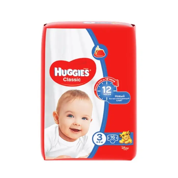 Подгузники HUGGIES Classic (4-9 кг), 16 шт