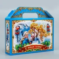 Коробка подарочная новогодняя «Тройка» голубая 26×23×7 см