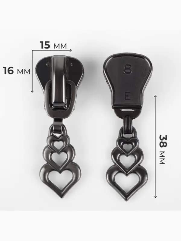 Бегунок для молнии &laquo;Трактор&raquo;, №8, &laquo;Сердца&raquo;, 10 шт., цвет чёрный никель