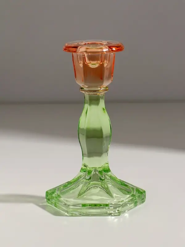 Подсвечник стекло  Подсвечник стекло "Градиент. Грани" оранжево-зелёный d=2,2 см 9,5х9,5х15,5 см