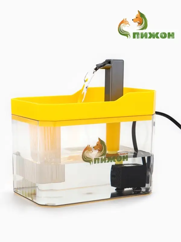 Фонтан для кошек и собак 1,5 л, 16,5 х 11,5 х 12 см, евророзетка, жёлтый Фонтан для кошек и собак 1,5 л, 16,5 х 11,5 х 12 см, евророзетка, жёлтый