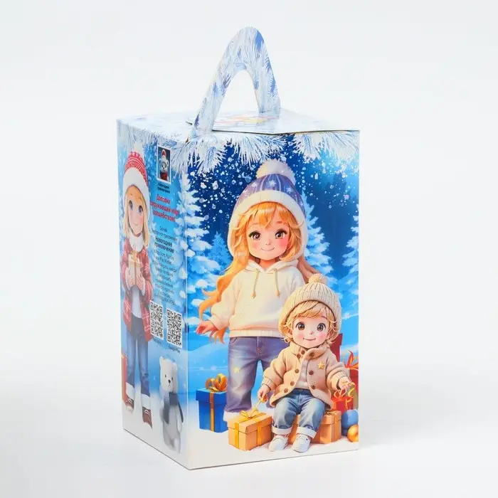 Подарочная коробка Новогодняя Четырехгранка большая «Детвора» с анимацией 10×10×18 см Подарочная коробка Новогодняя Четырехгранка большая «Детвора» с анимацией 10×10×18 см